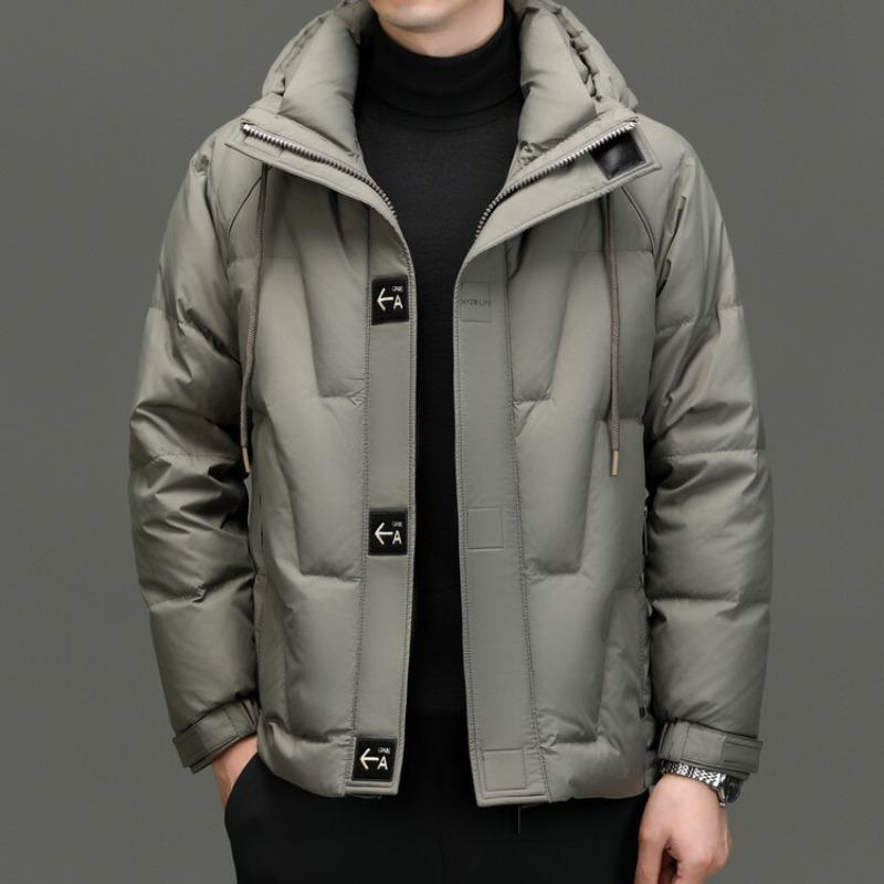 Fashion trend hooded down jacket men's stand-up collar thickened young and middle-aged casual white duck down men's jacket cotton jacket
