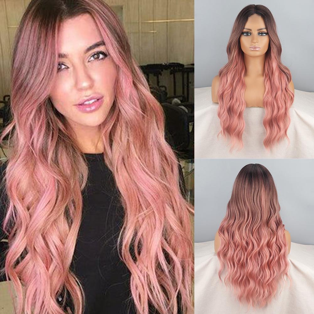 LISI HAIR Women Long Wavy Natural Black Lace Front Wig Without Bangs Synthetic Fiber Water Wave Daily Wear Cosplay Wig