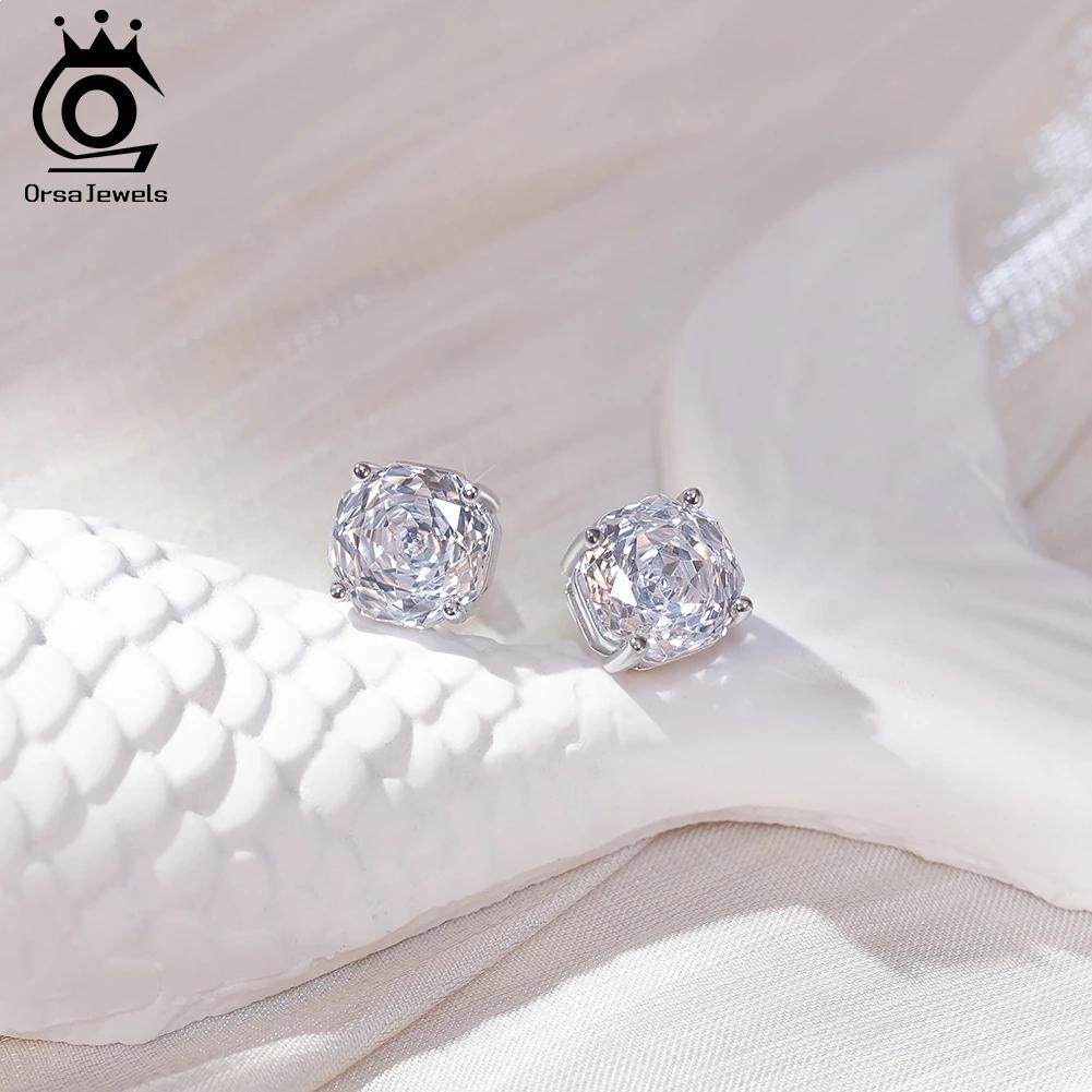 ORSA JEWEL Einfache Mode 925 Sterling Silber Steckerohrringe für Damen Hochzeit Vielseitig Zirkonia Ohrschmuck SE414