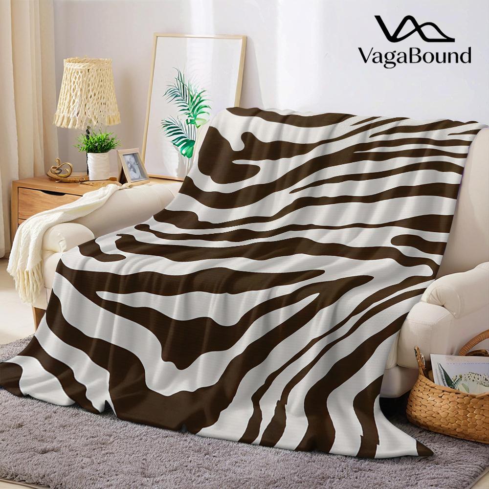 Bruin En Wit Zebrastrepen Flanellen Deken Warm Zacht Halloween Kerst Bank Warm Gezellig Decoratief Decor Cadeau Voor Elk Seizoen