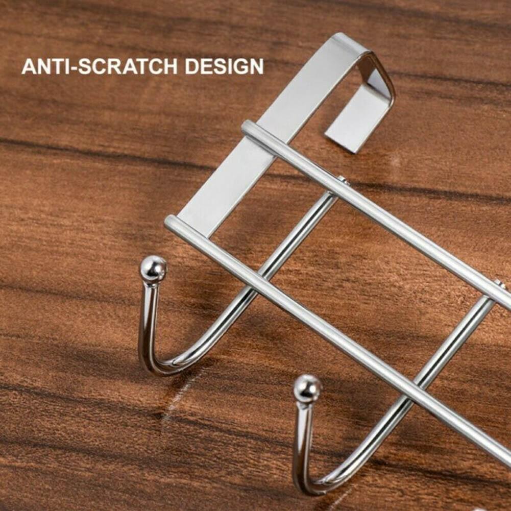 Stainless Steel Over the Door Hanger Rack 5 Hooks for Small Space Organization