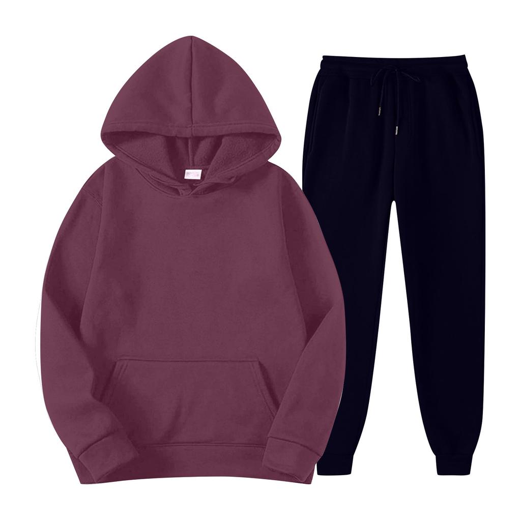 Mens Hooded Sports Tracksuit Unisex Two-Piece Running Outfits Long Sleeve Pullover Hoodies Sweatshirt+Sweatpants Set
