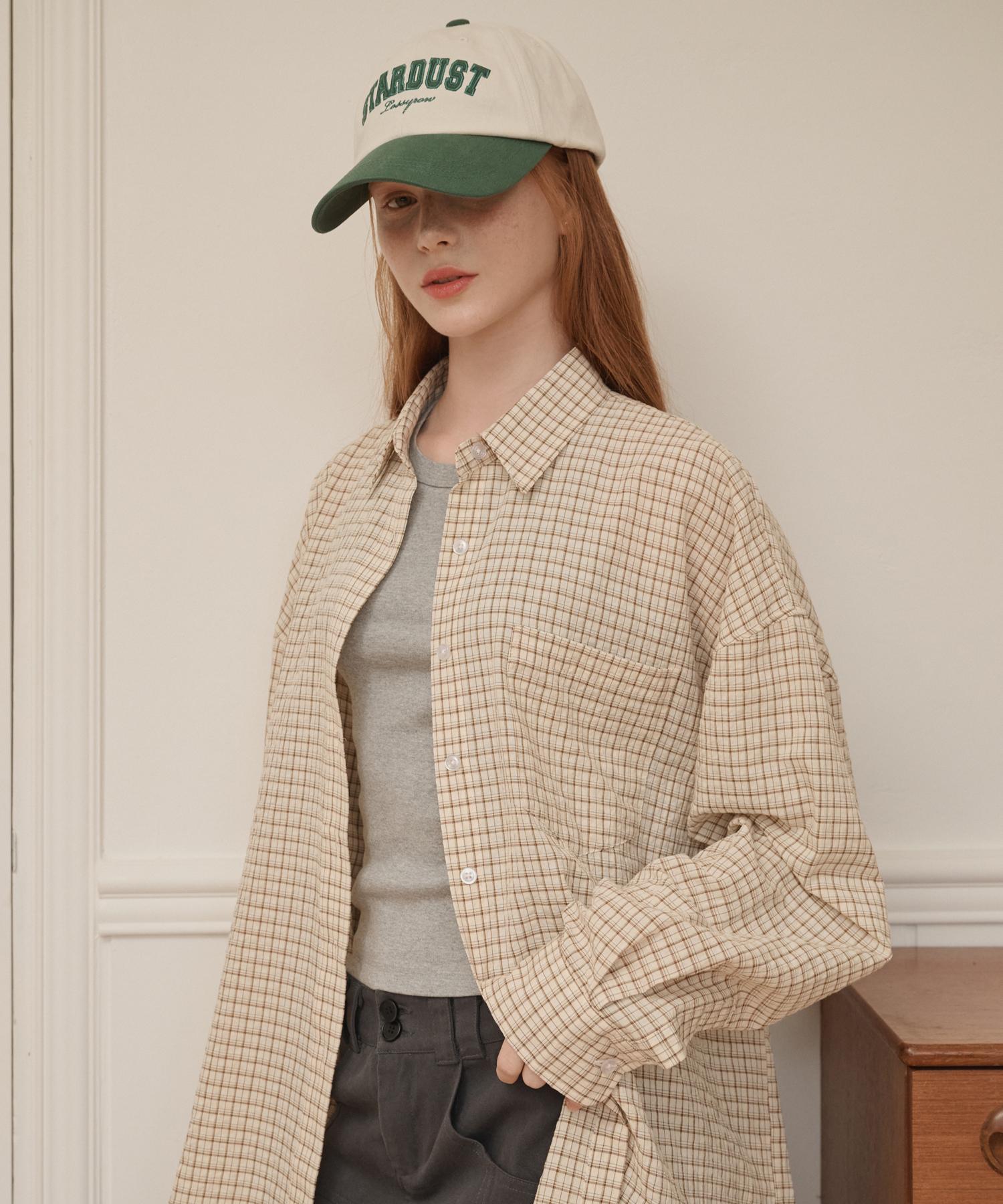 Rosiro Lossy Grid Oversized Checkered Shirt Beige Beige/Free