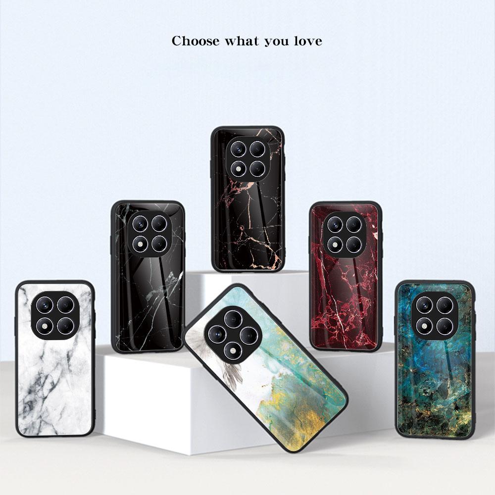 For Xiaomi Redmi Note 14 Pro 4G Case Marble Pattern Tempered Glass+PC+TPU Protective Phone Cover