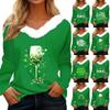 Camiseta Feminina St. Camisa estampada Patrick manga comprida festa atmosfera festiva gola de lã decote em V top