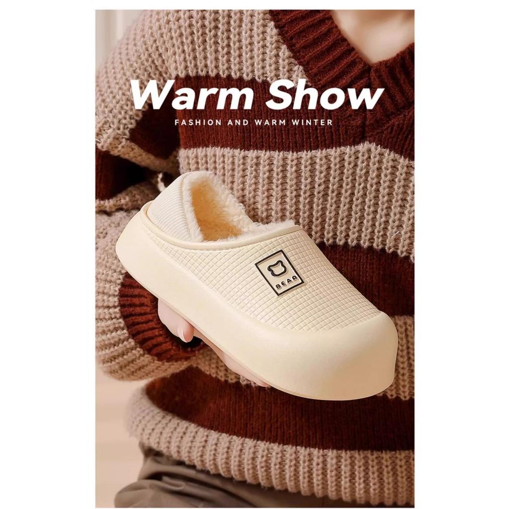 Waterproof Cotton Slippers for Women In Autumn and Winter, Anti Slip Plush Bags and Cotton Shoes for Indoor Home Use
