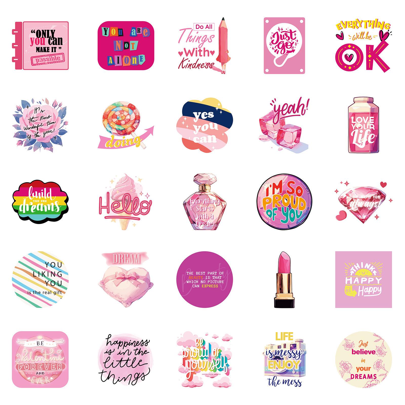 

50 Милых Розовых Наклеек с Текстом Любовь Золотая Рыбка для Девочки, Сделай Сам, для Блокнота, Стакана для Воды, Наклейки в Инстаграм-стиле