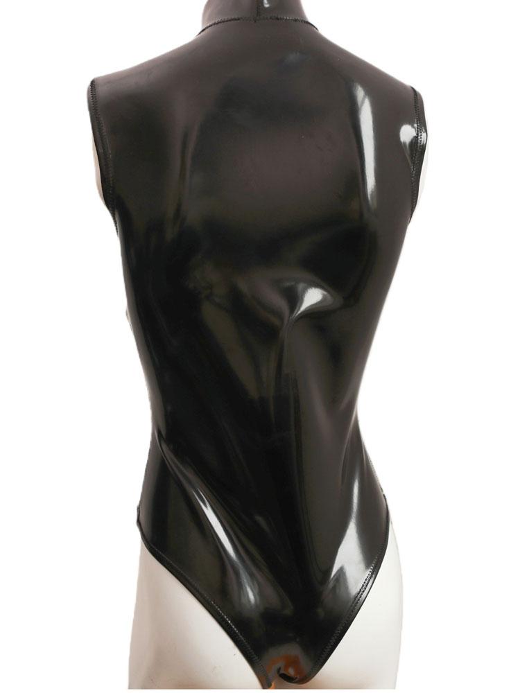 Latex Ammonia Shaping Women's Bodysuit Tops Buckle Open Crotch Sexy PVC Shiny Tights Woman Sleeveless Club Leotard