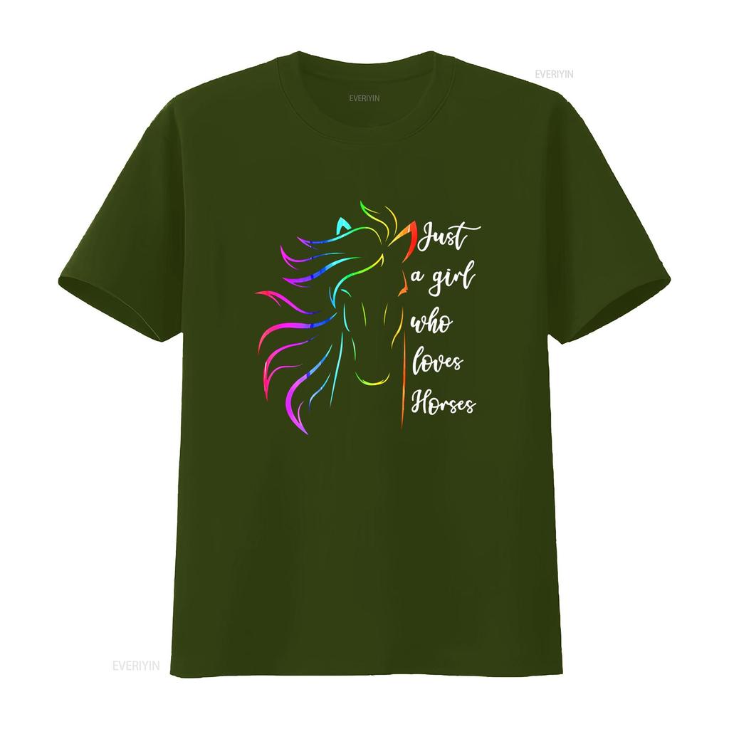 Just A Girl Who Loves Horses Horseback riding Cute Horse T Shirt vintage Washed Top For Everyday Wear Versatile streetwear Soft