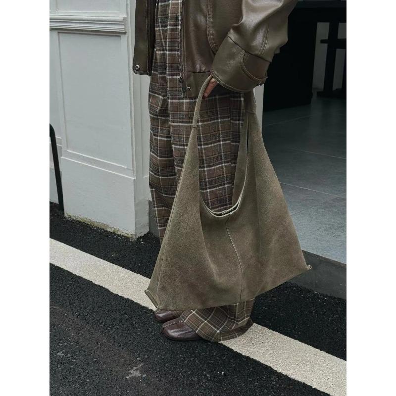 Frosted Cowhide Large Bag Autumn Winter Single Shoulder Tote Underarm High Capacity Casual Crossbody Bag for Women