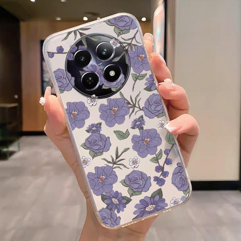 For Realme 12 4G 12+ 13+ Plus 13 Pro+ Plus 5G Case Fashion Flowers Painted Clear Silicone Phone Cover Fundas Funny Cat Couple