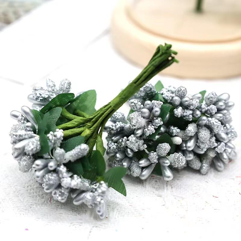 12 STK/Parti Kunstig Blomst Små Bær Pollenbærer Stilk av Ståltråd/Bryllupsblader DIY Krans Roser Kunstig Blomst