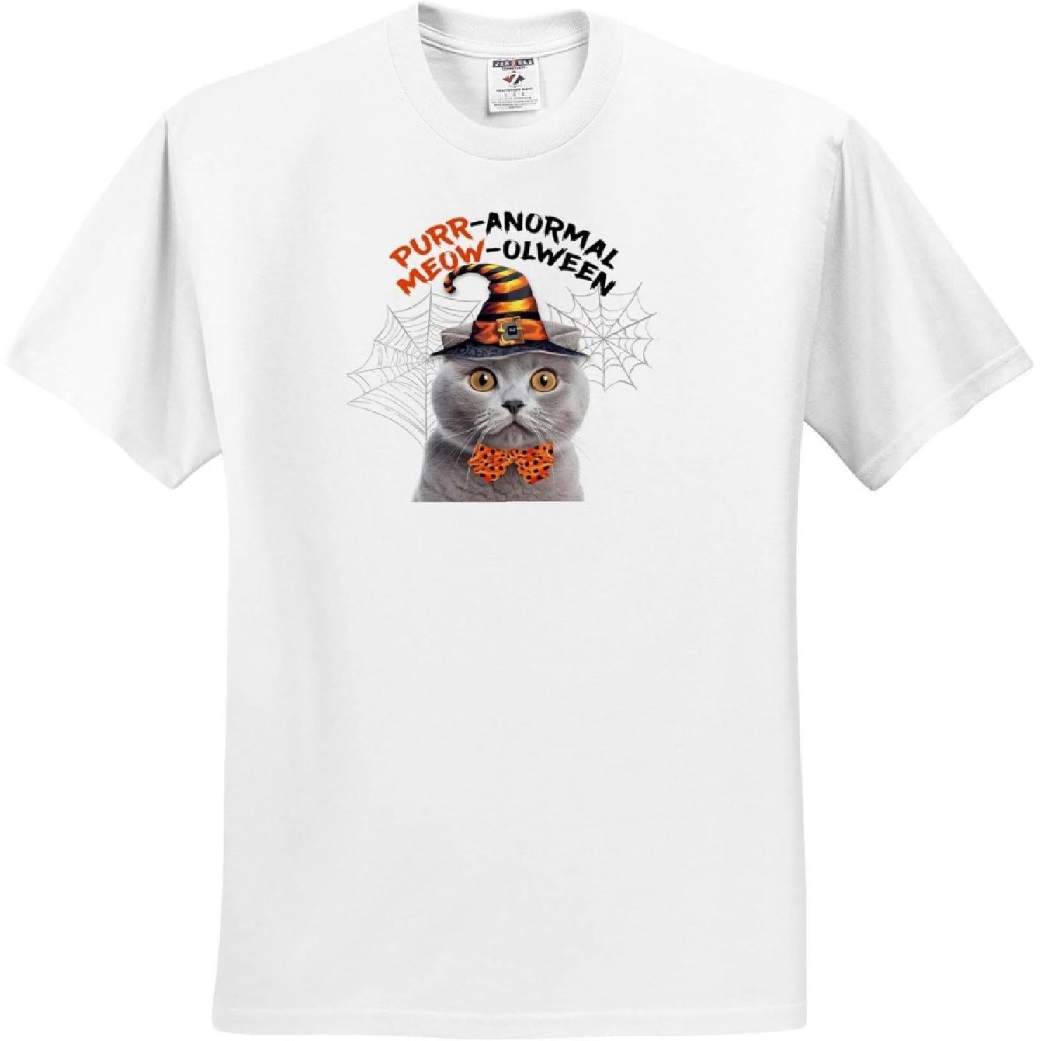 3dRose, Sweet Gray Scottish Fold Cat in Orange and Black Witch Hat Halloween, T-Shirt XXXXXL белый