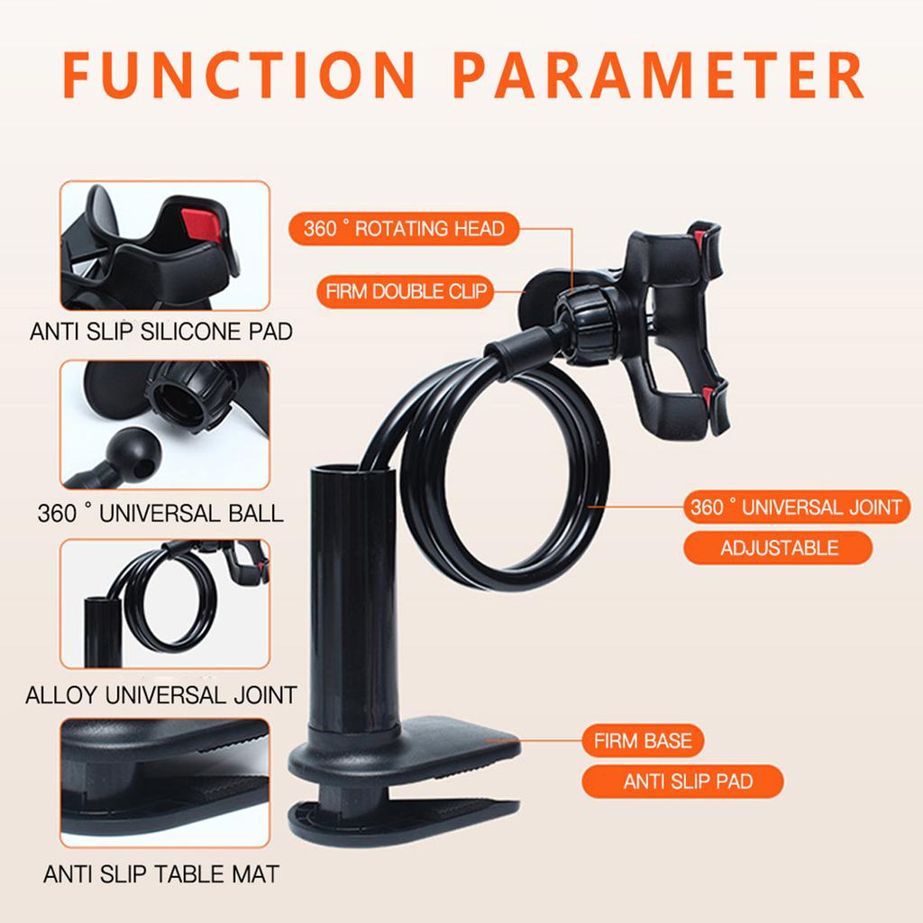 Universal 360° Flexible Cell Phone Holder Arbitrarily Curved Clamp on Desk Mobile Phone Stand for Desk Clip Bracket Clamp Stand