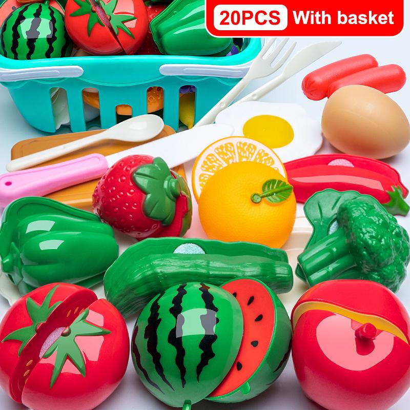 Cutting Play Food Toy Set Kitchen Pretend Play Fruit Vegetable Toy For Kids Educational Learning Food Toys Fun Toddlers Gifts