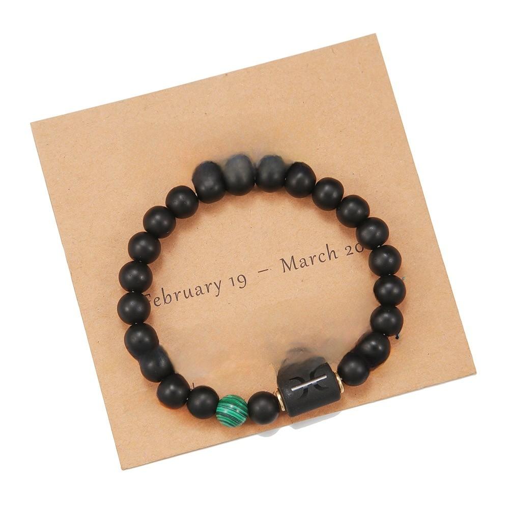Twelve Constellations Beaded Elastic Bracelet For Men And Women With Black Matte Agate For Travel Gifts