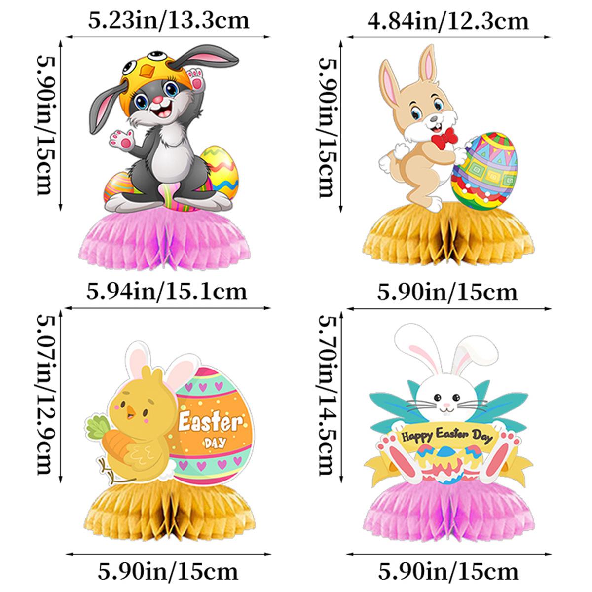 

Set Of 4, Easter Party Decoration Rabbit Egg Honeycomb Ball Ornament Tabletop Arrangement Honeycomb Table Swing Easter 4-pack honeycomb ornaments