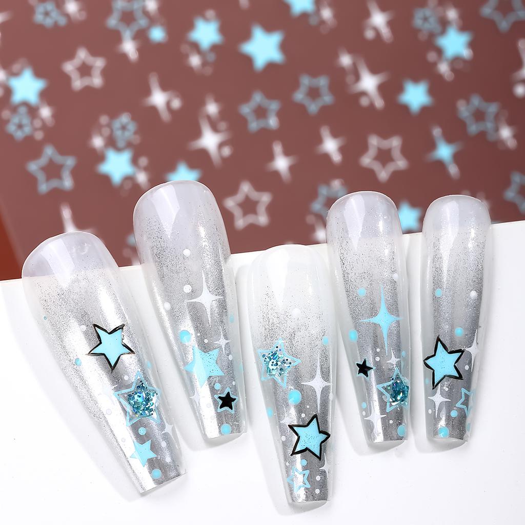 1pc/3pcs Black White 3D Star Nail Art Sticker Pentagram Self-Adhesive Decals Sliders for Nails DIY Manicure Decoration