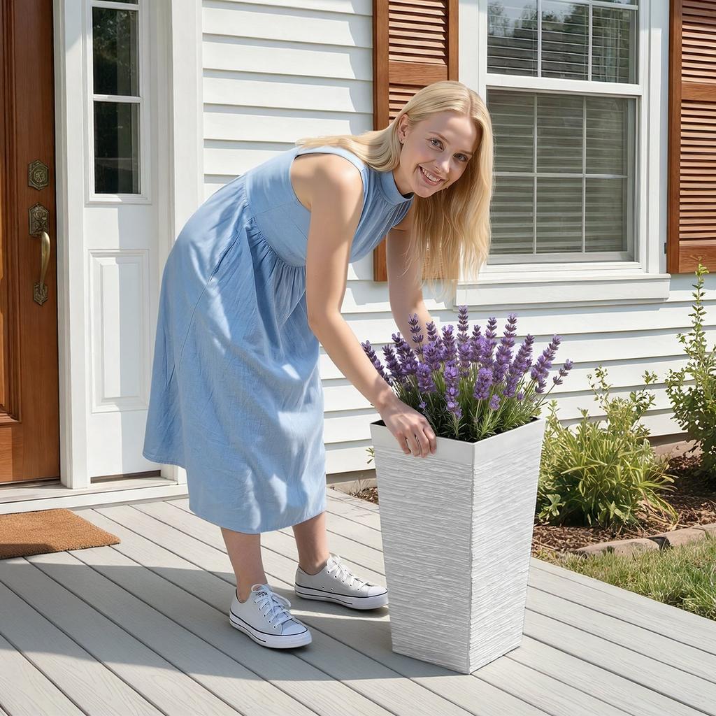 Tall Planters Set of 2, 580 mm Large Outdoor Taper Planters for Outdoor Indoor Plants, Front Porch Plastic Modern Flower Pots with Casters, Inner Pot