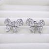 Full Rhinestone Stud Earrings, Luxury Heavy Craft Bow Earrings, Cute Versatile Ear Jewelry For Women