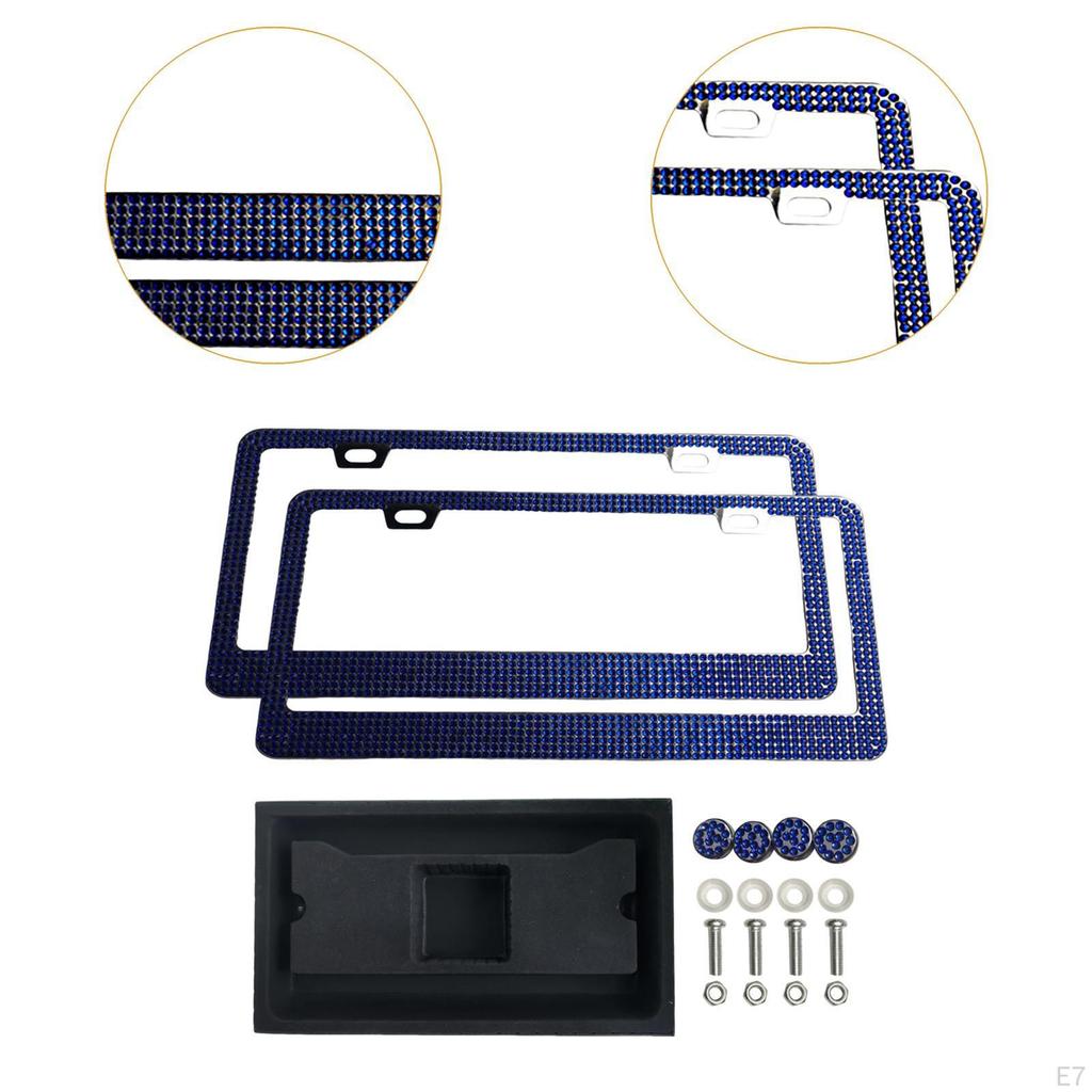 2 Pack Car License Plate Frame for Women in Stainless Steel with Rhinestones
