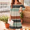 Damen Casual V-Ausschnitt Kleid mit Streifenmuster und 3/4 Ärmeln