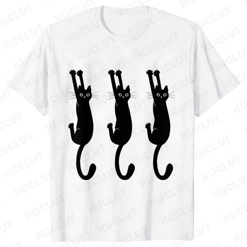 Funny Black Cat Men T-shirt Summer Harajuku Fashion Male Breathable Aesthetic Oversized Clothing Ulzzang Tees Graphic Y2k Tops