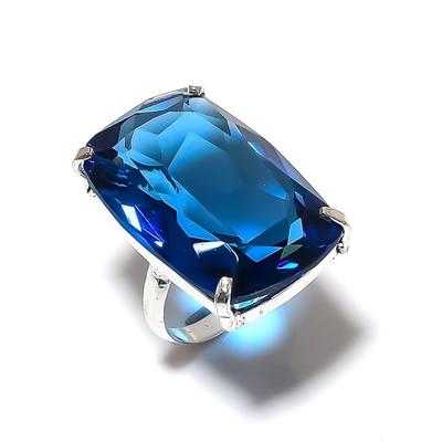 Pierre précieuse Topaze Bleue de Londres Fait Main Bijou en Argent Sterling 925 Bague Taille 6 G7t51