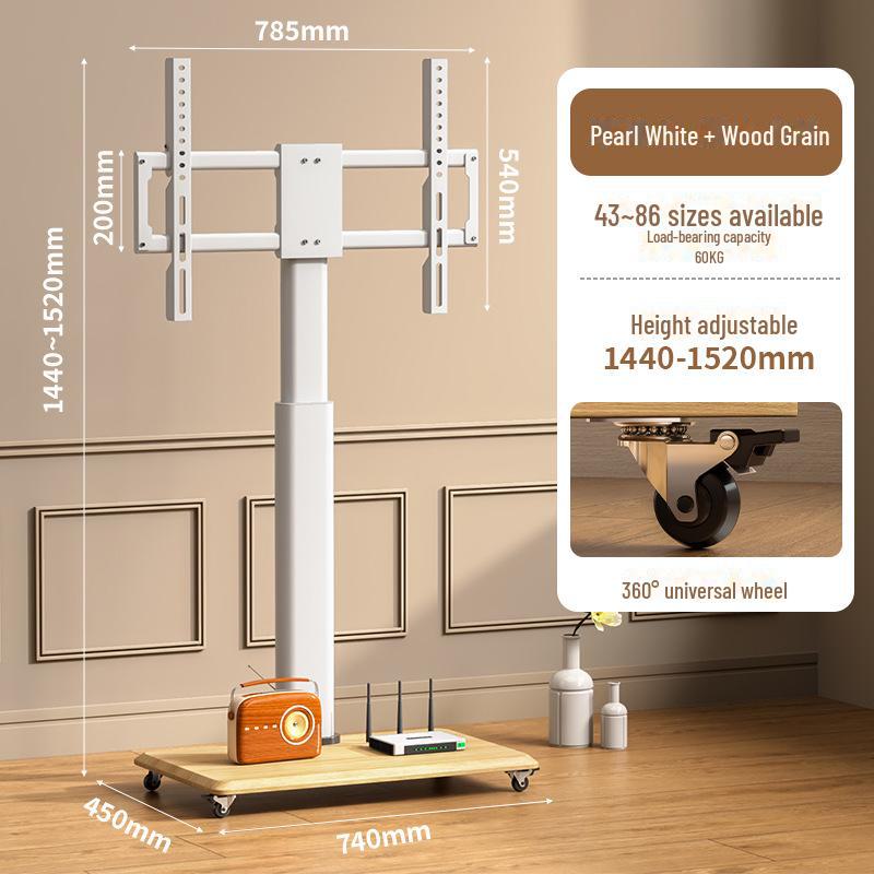 Youbei Mobile TV Stand for Xiaomi, Hisense, TCL - Floor-Standing White Solid Wood Art Cart