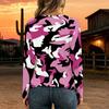 Women Plus Size White Base Blue Leopard Print Lace Up V Neck Long Sleeve Casual Blouse