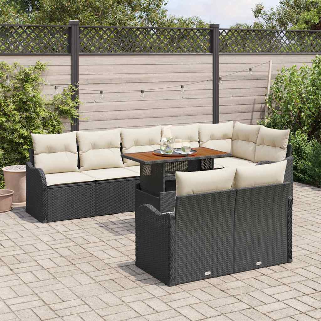 Garden Sofa Set with Storage 9 pcs Black Poly Rattan