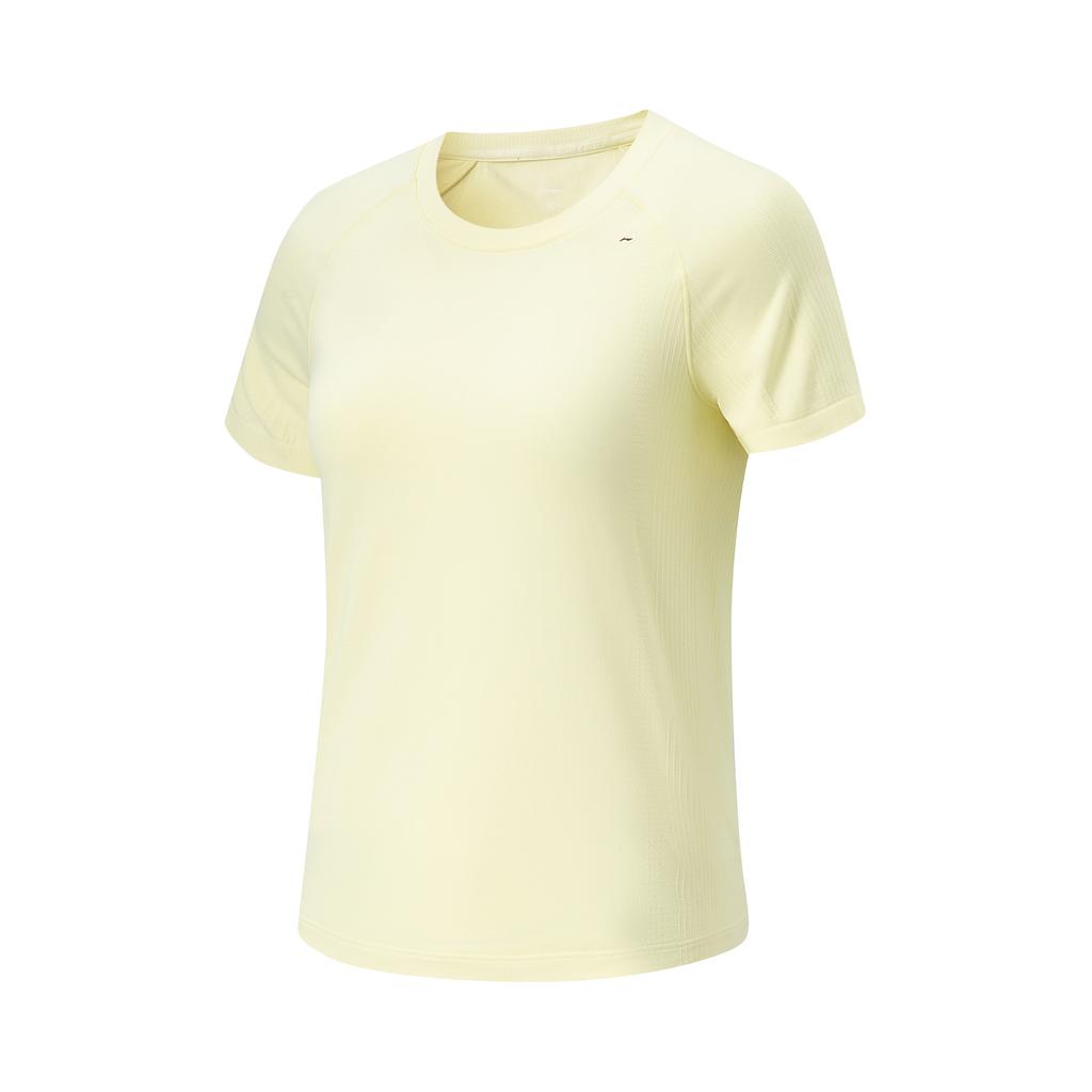 Li Ning Fitness Series Round Neck Sports T-Shirt Solid Color Short Sleeve Women Tops Pale-Goose-Yellow ATSV130-2