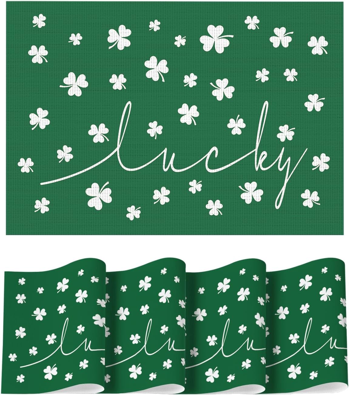 

Lucky Shamrock Vinyl St. Patrick s Day Placemats Set of 4, 12x18 Inch Wipeable Non-Slip Spring PVC Place Mats for Party Kitchen Dining Decor 4pcs-12x18