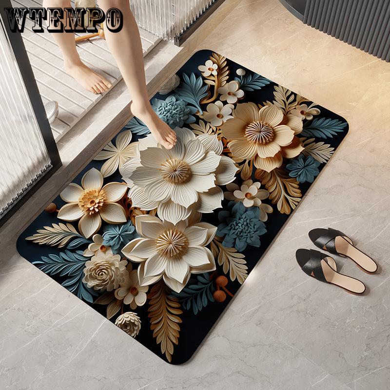 3D Floral Bathroom Floor Mat Household Floor Mat Absorbent Quick Drying Anti Slip Mat