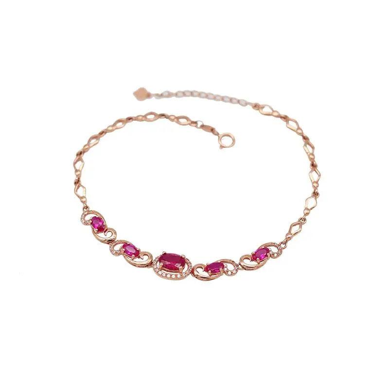 Rose Gold Plated Simple French Red Garnet Bracelet Premium Pure Purple Gold Women'S Bracelet