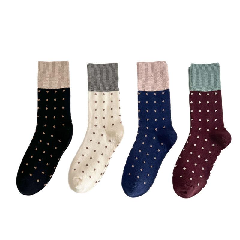 Female Autumn and Winter New Products All Match Polka Dot in The Tube Pile Socks