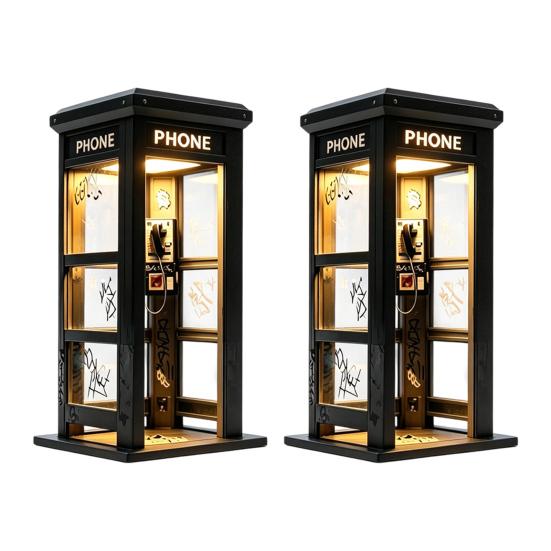 Vintage Telefonzelle Nachtlicht, Retro Rote Straßenlaterne mit Warmem LED, Miniatur Schreibtischlampe für Schlafzimmer Büro