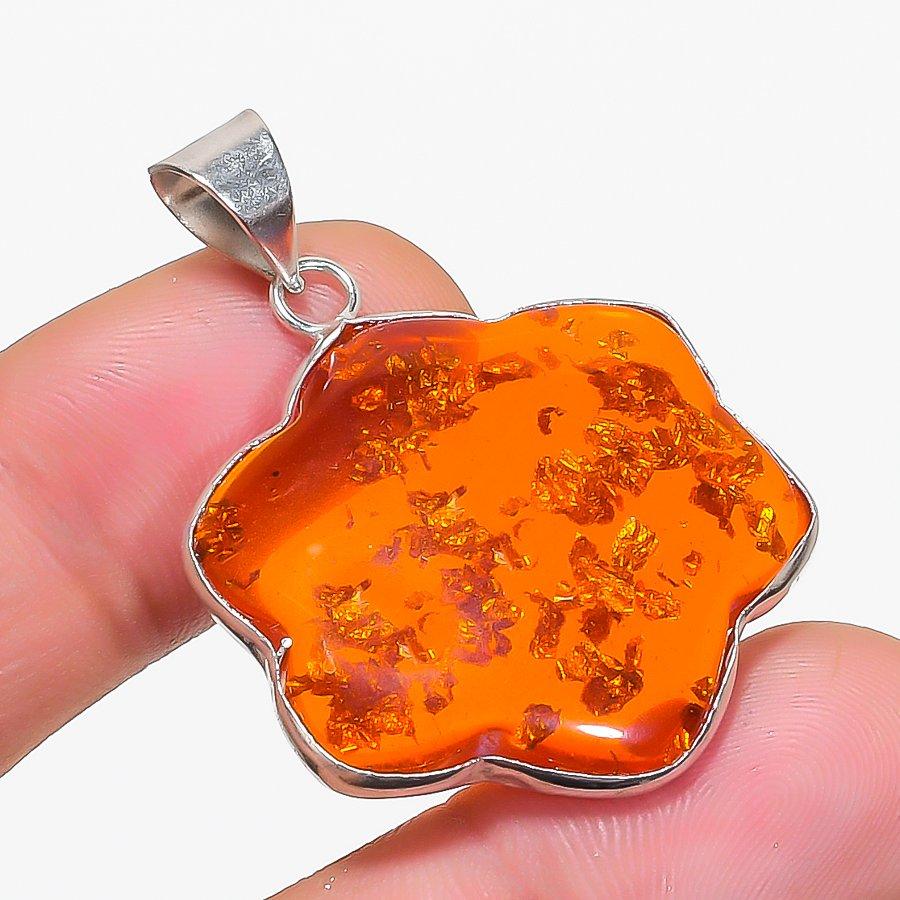 Baltic Amber Gemstone Handmade 925 Sterling Silver Jewelry Pendant 1.62" KJ-1604