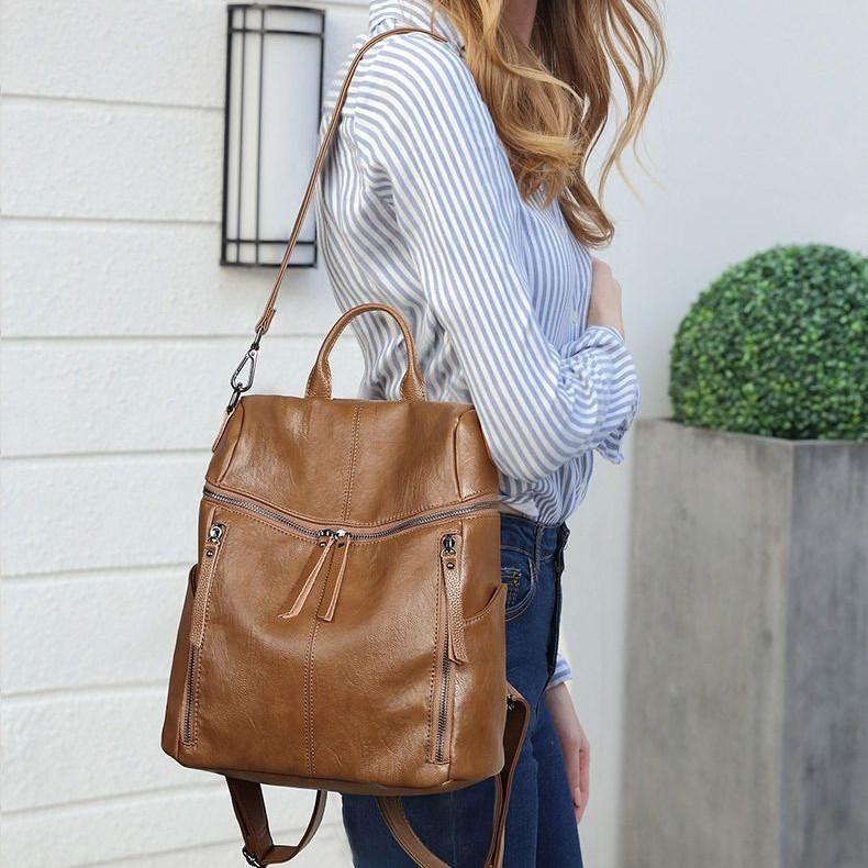 Rucksack aus weichem Leder-Patchwork, vielseitige Reisetasche im koreanischen Stil mit großem Fassungsvermögen, Rucksack im Schulstil