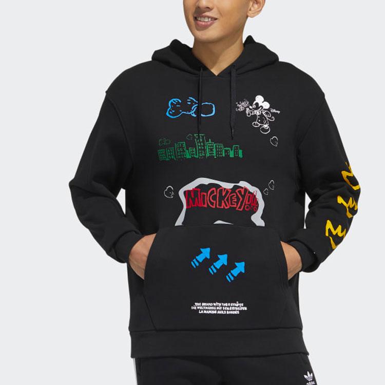 Adidas Originals Trefoil Fangtastic Series Disney Mickey Print Sport Pullover Hoodie Men Tops Black H37060