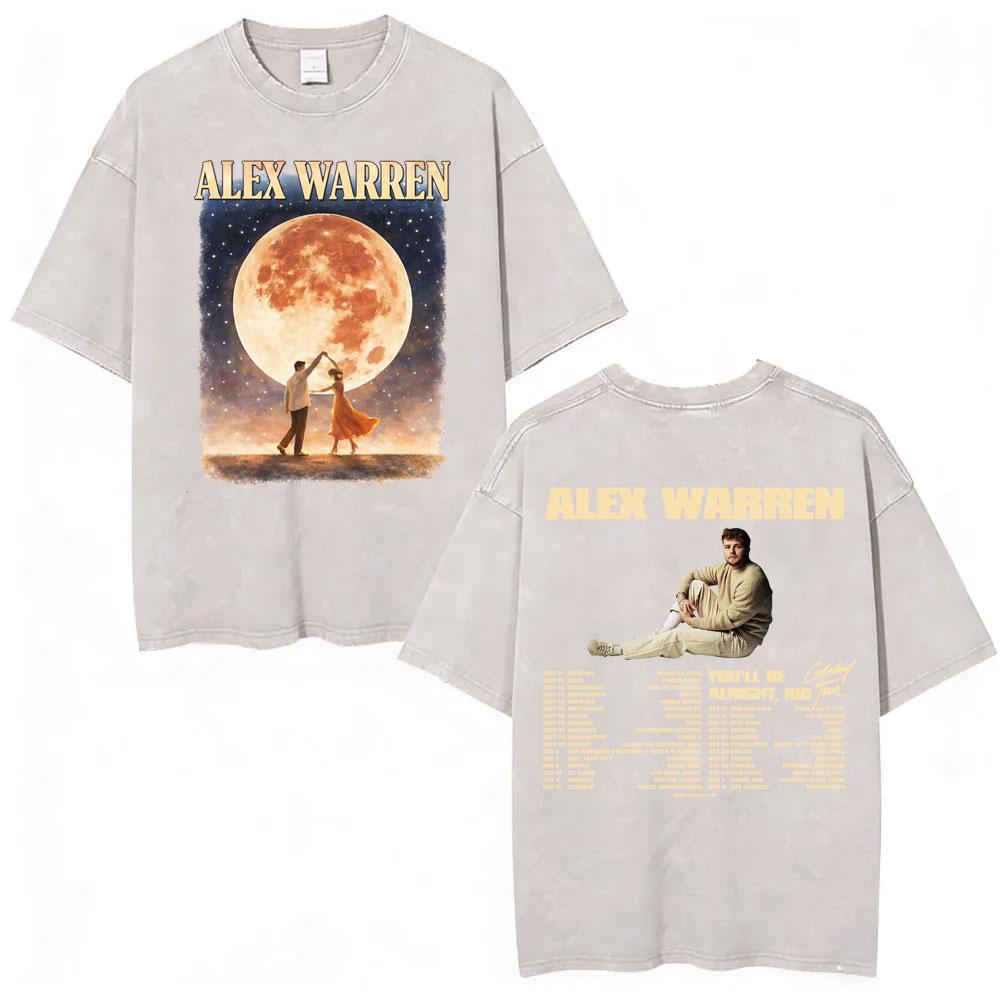 Alex Warren Little Orphan Alex Live Tour 2026 Graphic T Shirt Men's Clothing Vintage Washed T-shirts Casual O-Neck Loose T-shirt