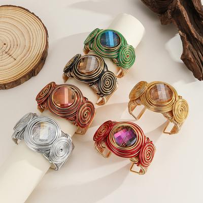 Übertriebener Legierungsdraht Wickel Manschette Armreif Strass Armband für Damen Schmuck Geschenke