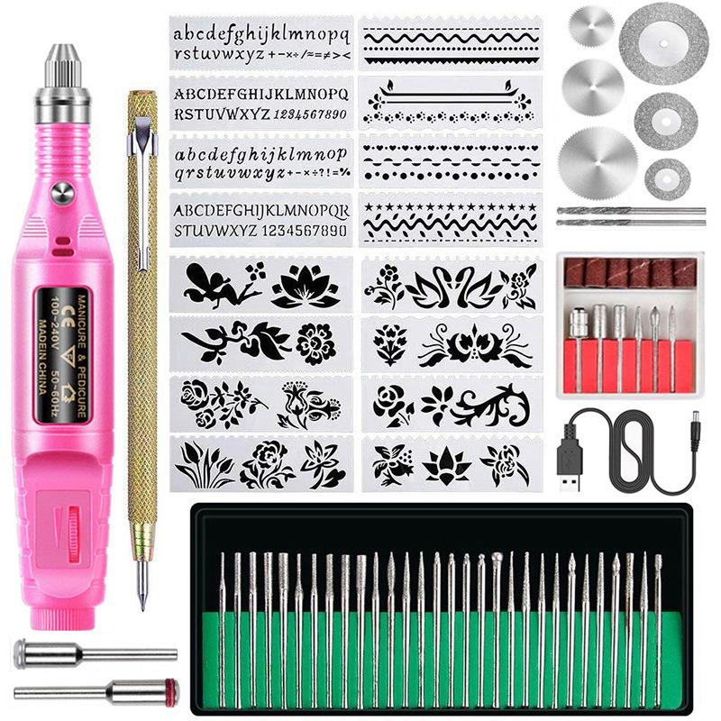 Mini Electric Nail Drill USB Rechargeable Portable Cuticle Pusher Polisher Pen Manicure File Kit