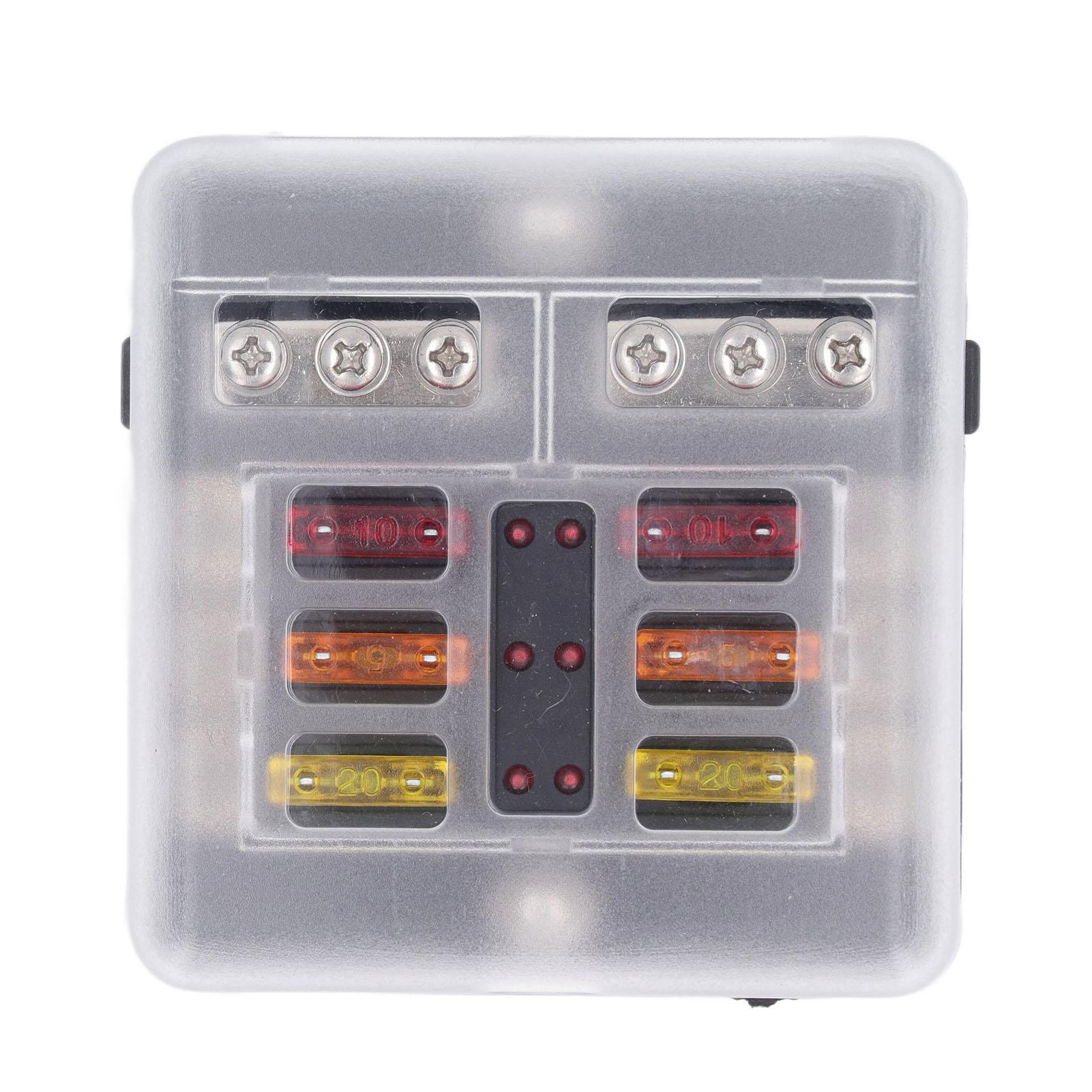 

Блок предохранителей на 6 гнёзд ATC ATO, водонепроницаемый, 12 В24 В постоянного тока со светодиодным индикатором для автомобиля