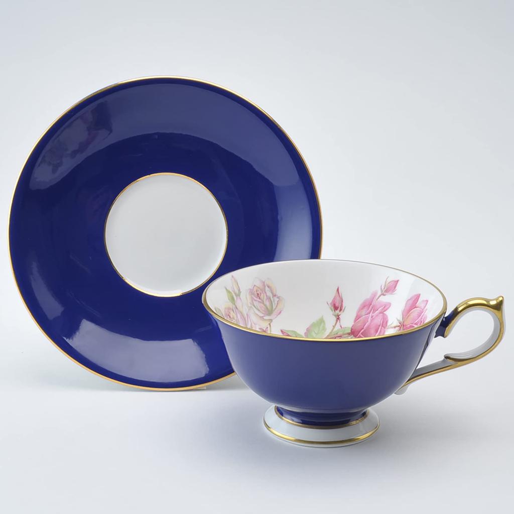 Aynsley Elizabeth Rose Gold Tea Cup and 305600108C Saucer, Athens, 200ml, Cobalt,