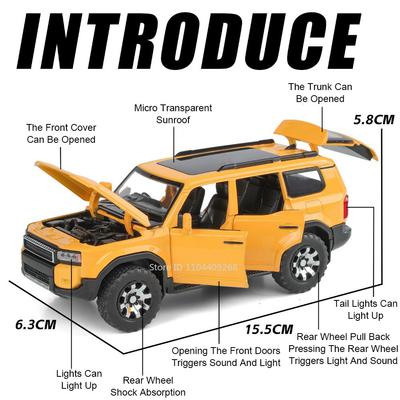 1:32 Prado HIACE Alloy Car Model Toy Diecast Metal Light Sound Doors Opened Simulated Off-road VehiclesToys Boys Birthday Gifts