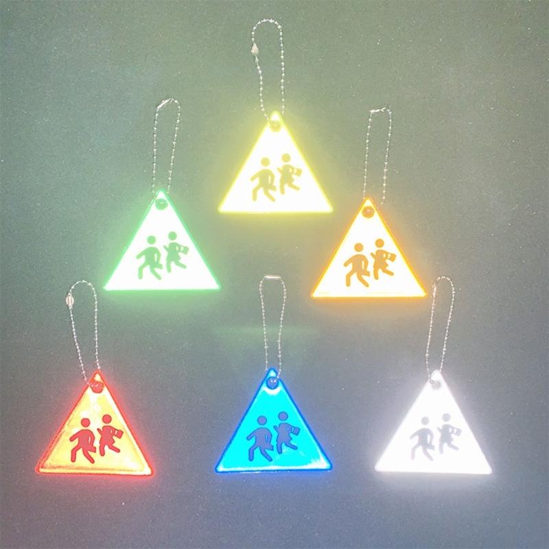Schoolbag Keychain Triangle Sidewalk Tags Keychain Night Safety Reflector Pendant for Wheelchair, Bicycle, Running