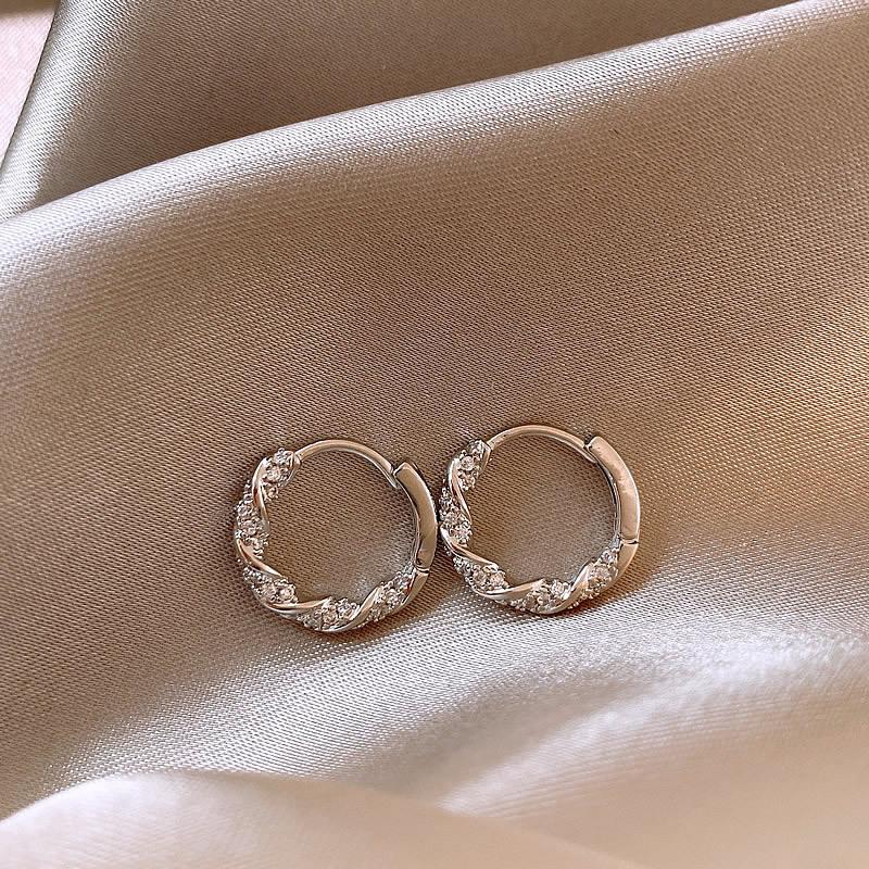 Gold Color U Shaped Hoop Earrings With Shiny Zircon Fashion Ol Style Girls Women Ear Accessories Gifts