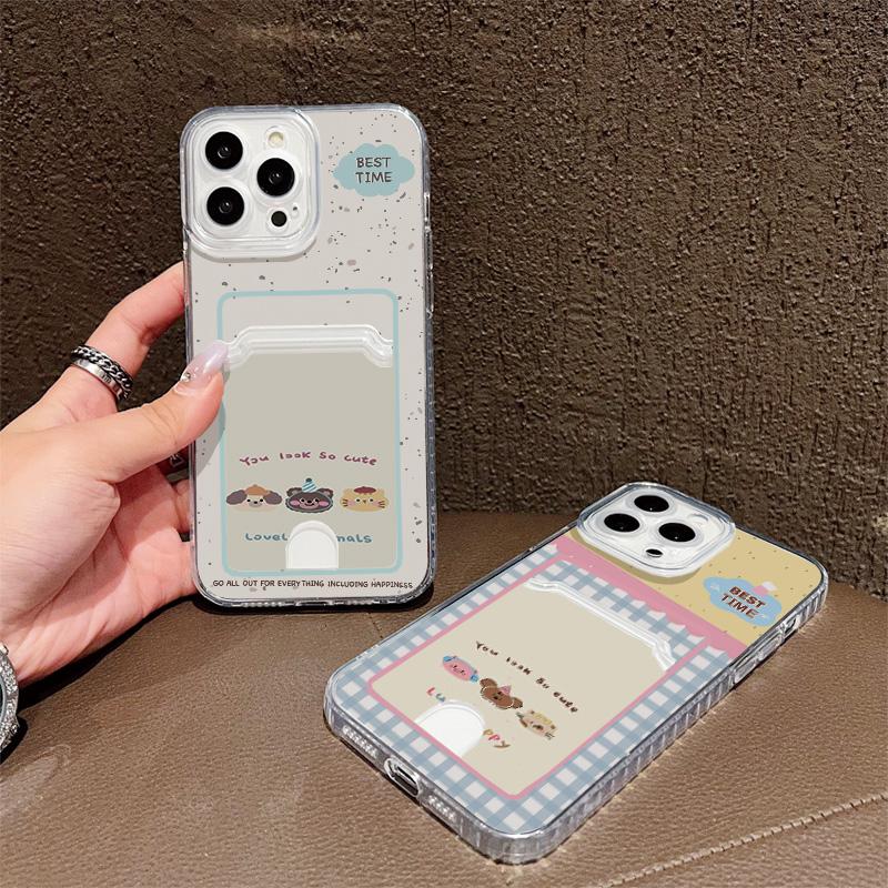 Card Slot Holder Silicone Wallet Pocket Case For Xiaomi Redmi Note 13 14 Reno 12F 13F iPhone 16 17 Samsung S23 S24 S25 Ultra Cover Clear Phone Bumper