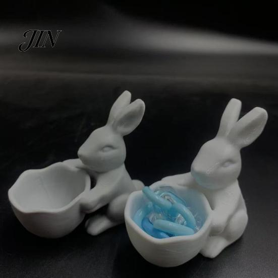 3D Printed Rabbit Bowl Easter Bunny Candy Bowl, Cute Holding Figurine, DIY Paintable White Desk Blank Decor for Living Room Office, Versatile Trinket